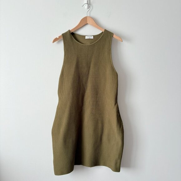 Aritzia Babaton Sculpt Racer Knit Mini Dress Fern Olive Green Size XL - Picture 3 of 6